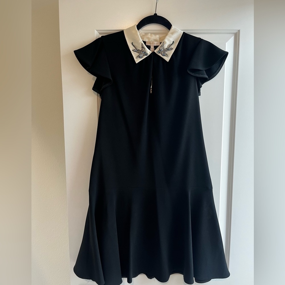 Kate Spade Bird-Embellished Collar Crepe A-Line Mini Dress